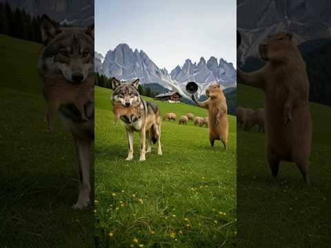Mother capybara rescues baby capybara from wolf at #capybara #wildlife #shorts