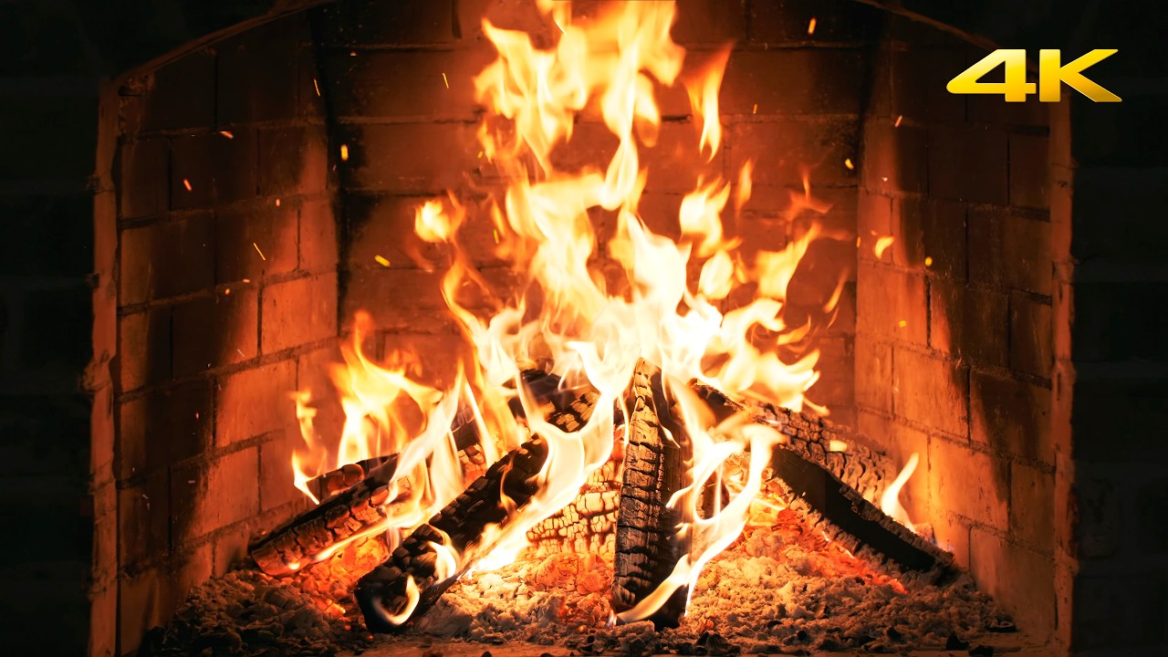 🔥 Cozy Mountain Fireplace with Realistic Fire Sounds and Warm Glow for Soft Christmas Background