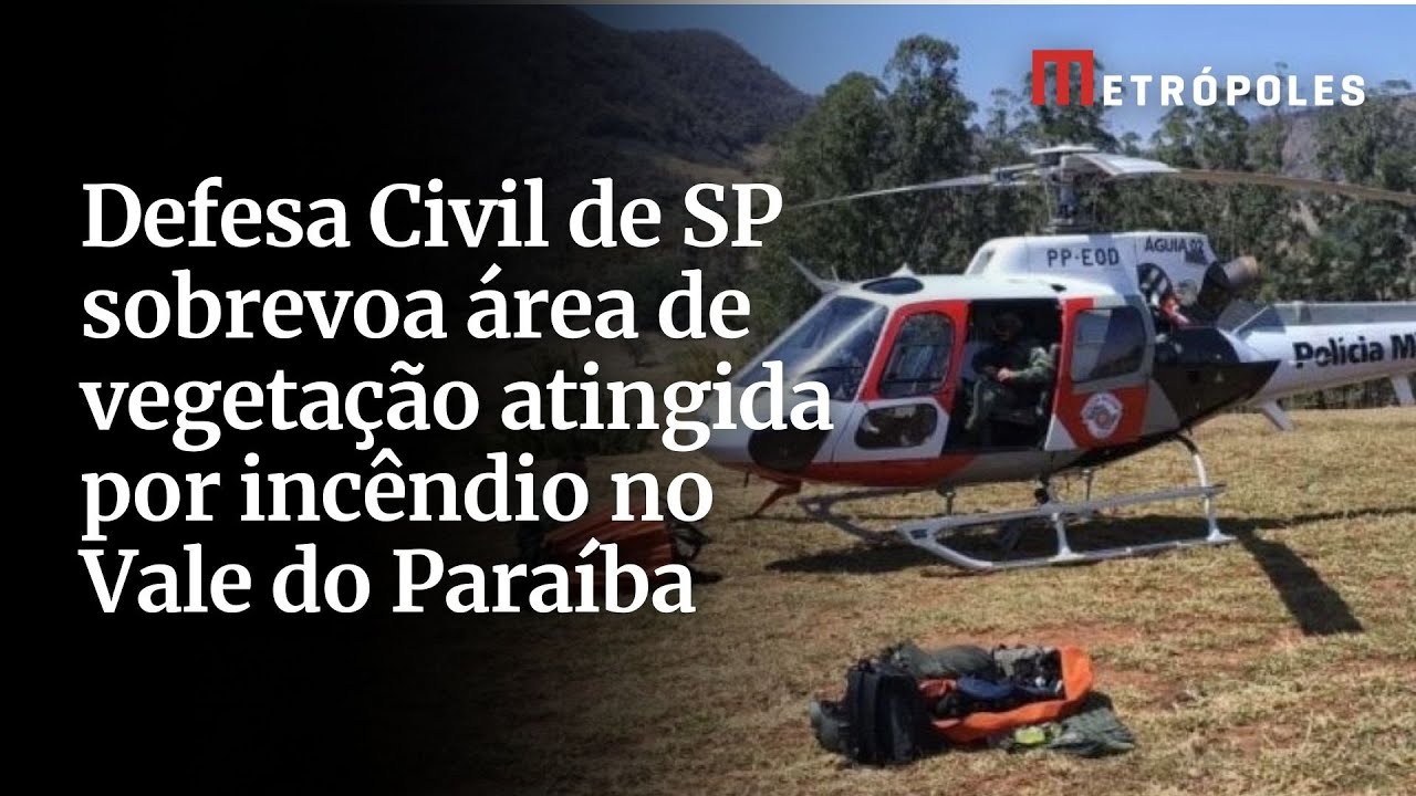 Defesa Civil de SP sobrevoa área de vegetação atingida por incêndio no Vale do Paraíba