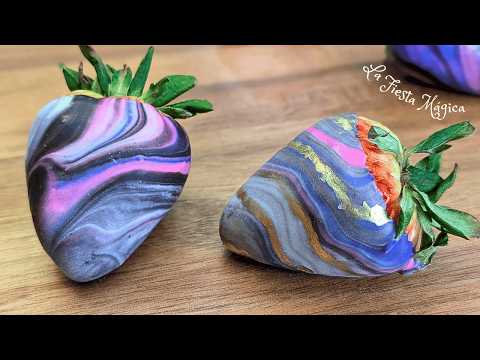 COMO HACER FRESAS CON CHOCOLATE MARMOLEADAS🍓Técnica Fácil🍫 Todo lo que necesitas saber en 5 minutos