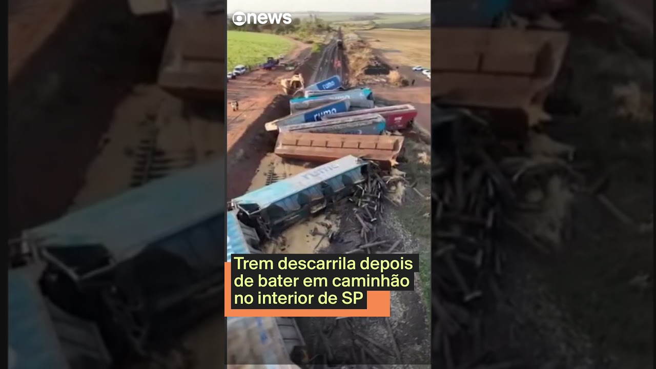 Trem descarrila depois de bater em caminhão no interior de SP
