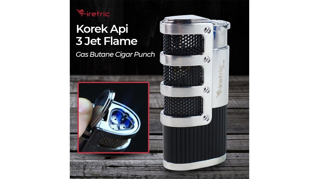 Pratinjau video produk Firetric Korek Api Torch Lighter 3 Jet Flame Gas Butane Cigar Punch - LC-84