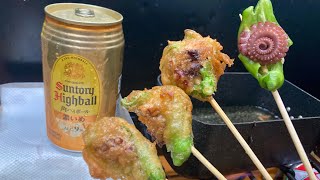 シシトウとタコの串揚げをハイボールでキメるだけの動画