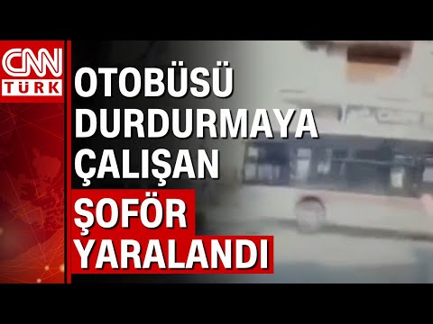 Otobüs şoförü, el freni çekilmeyen otobüsü eliyle durdurmaya çalıştı