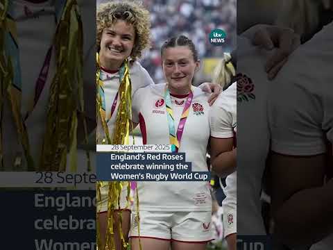 England's Red Roses celebrate winning the Women's Rugby World Cup #itvnews #rugby