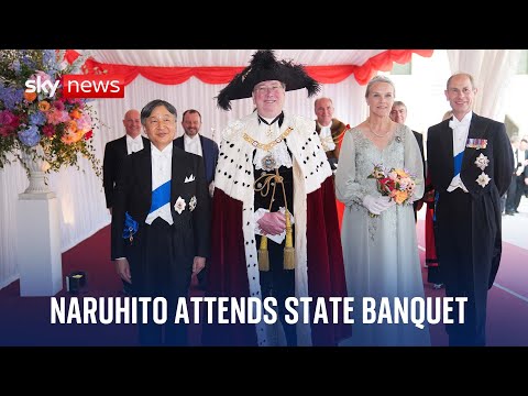Japanese Emperor Naruhito attends a banquet alongside Duke of Edinburgh