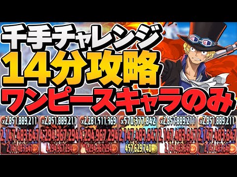サボが火属性最強リーダーに！三兄弟で千手チャレンジ14分攻略！単色強すぎだろ！【パズドラ】
