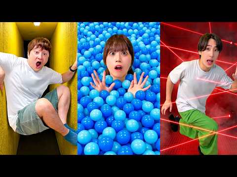 せまり来る壁vsカラーボールvsレーザー!?どのミッションも嫌だ〜!><クイズに正解しないと壁にはさまれる⁉︎レーザーに当たると…?カラフルなトラップをクリアして脱出しろ!【チャレンジ】