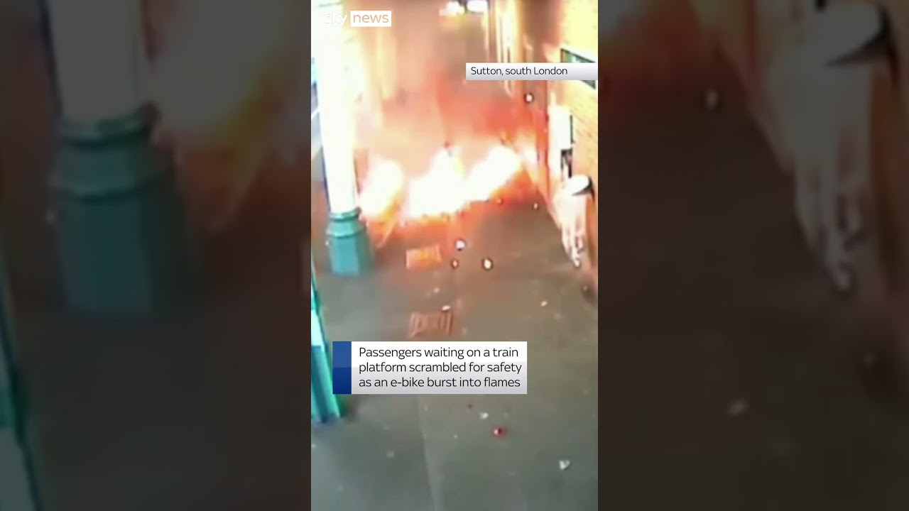 E-bike bursts into flames at train station