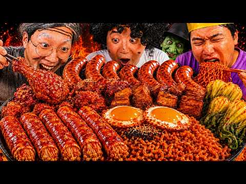 GIANT Spicy Buldak Feast… Then a WITCH Appeared! 🔥 | ASMR MUKBANG