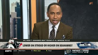 FIRST TAKE | Stephen A. reacts to Seahawks joined 49ers & Rams at 5-2 by outlasting Texans 27-19