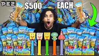 I Opened OVER 300 SPONEGOB SQUAREPANT PEZ'S! HUNTING FOR THE 1 IN 1000 GOLD SPONGEBOB!! I PULLED IT!