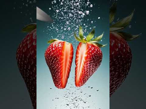 Red strawberry slicing under water ASMR !!!!