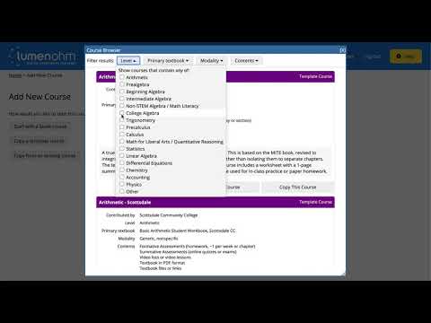 Template Courses in Lumen Learning's Online Homework Manager (OHM)