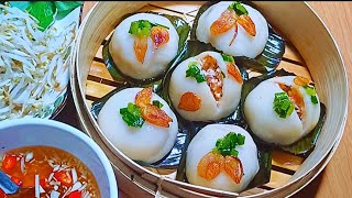 Unique way to mix BANH IT TRAN TOM THIT flour. The cake can be kept soft and chewy the next day.