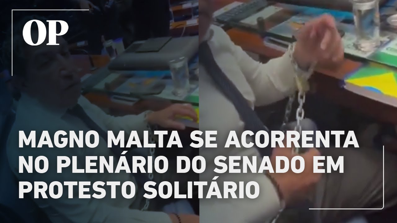 Magno Malta se acorrenta no plenário do Senado em protesto solitário