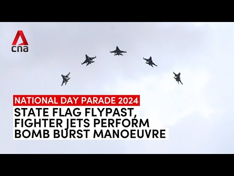 NDP 2024: State flag flypast, F-16 fighter jets perform bomb-burst manoeuvre over the Padang