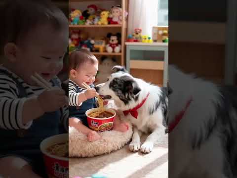 Cute Baby and Border Collie Puppy 🐶 | The Dog Eats Better Than Me Series 😂 | Early Learning Fun