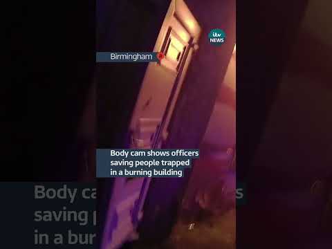 Body cam shows officers saving people trapped in a burning building #itvnews #news #birmingham #fire
