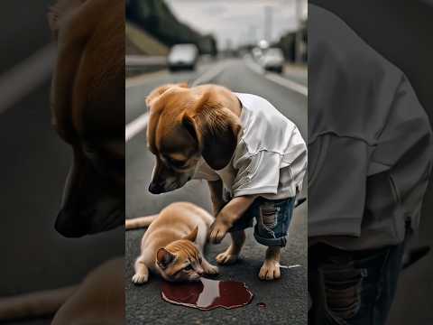 dog saved cat 😺🥹 imotional story ❤️#youtubeshorts #ai#emotional #poorcat