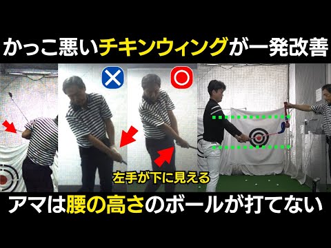 【一撃ビフォーアフター|前半】チキンウィングを一発で直すドリルがこれ!アマは腰の高さのボールが打てない!?