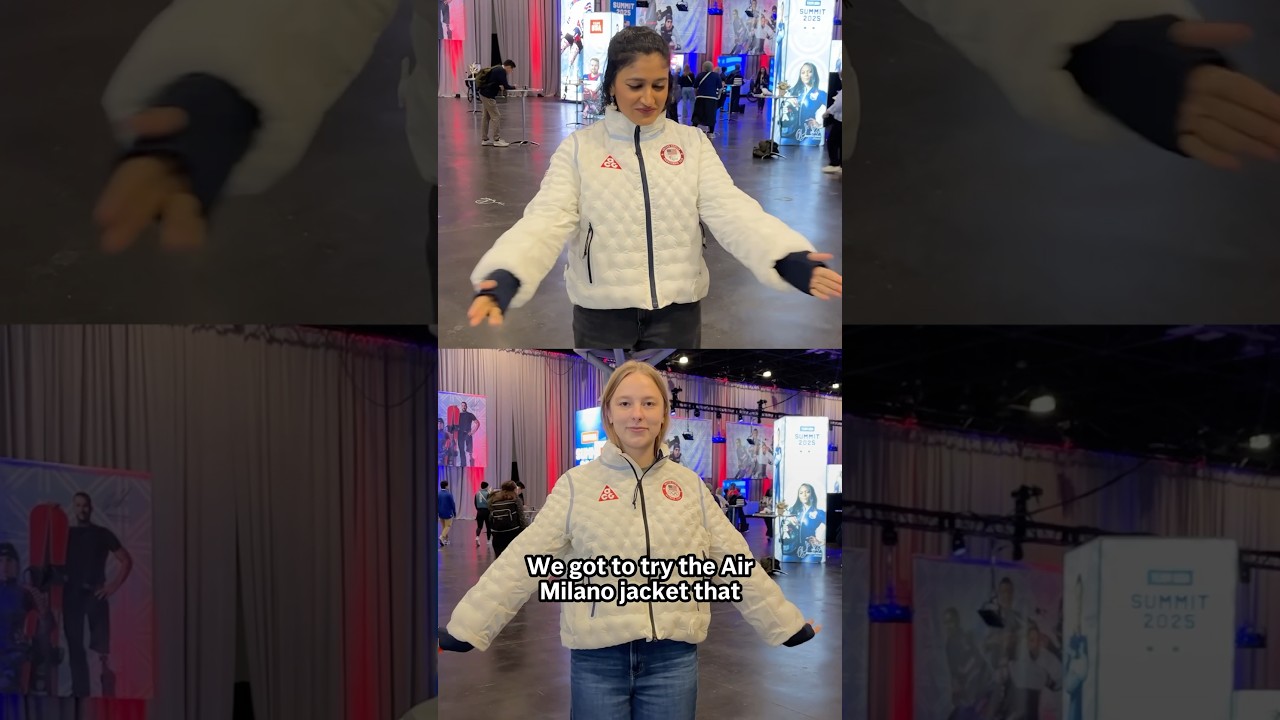 AP reporters try on inflatable Team USA jackets for the Winter Olympics