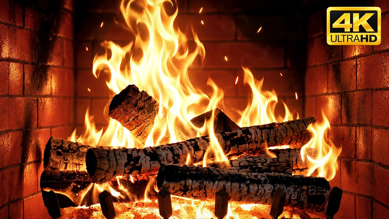 🔥 WARM LOG FIREPLACE (NO MUSIC) with WOOD CRACKLES AND DANCING FIRELIGHT for Bedtime Listening