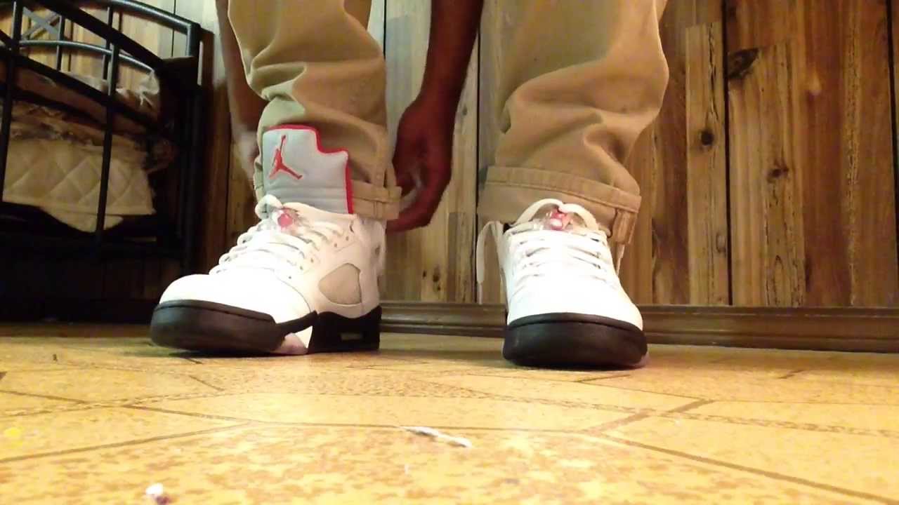 fire red 5s on feet