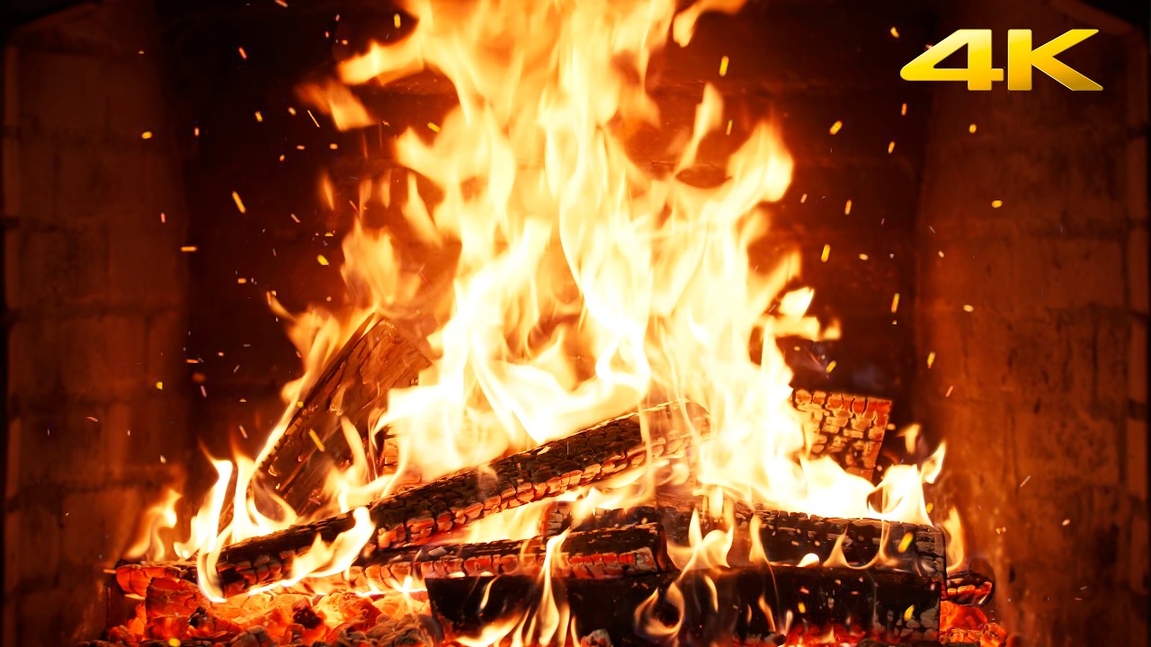 🔥 Classic Cabin Fireplace with Flickering Firelight and Natural Crackles for Peaceful Winter Nights