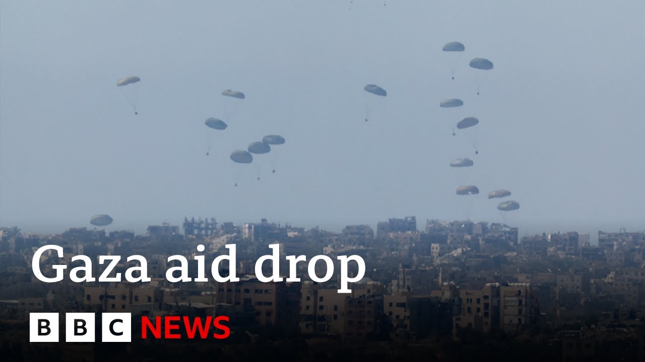 Gazans watch the skies to spot planes dropping US aid | BBC News