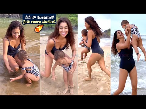 Actress Shriya Saran enjoys beach vacation with her daughter in Goa
