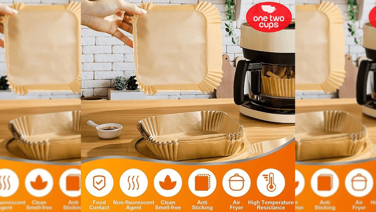 Pratinjau video produk One Two Cups Kertas Alas Air Fryer Paper Liner Non Stick 50 PCS 20cm - MJ5
