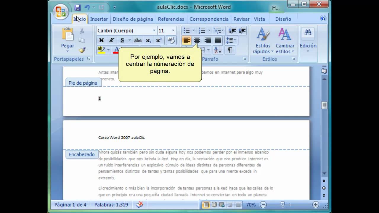 Curso De Word 2007 72 Encabezado Y Pie De Página Youtube