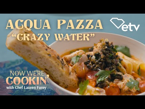 screenshot of youtube video titled Acqua Pazza aka "Crazy Water" | Now We're Cookin' #scetvfood #cookingshow #recipe