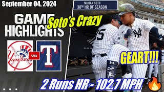 Yankees vs Rangers Full Highlights (9/4/2024) | Juan Soto with a wall scraper! Yanks on the board 👏