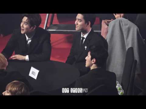 170222 가온 EXO 엑소 가수석 - 경수 몰이 하는 멤버들과 세훈 SEHUN feat.채서진씨 시상 방송분 깨알컷 @ GAON chart