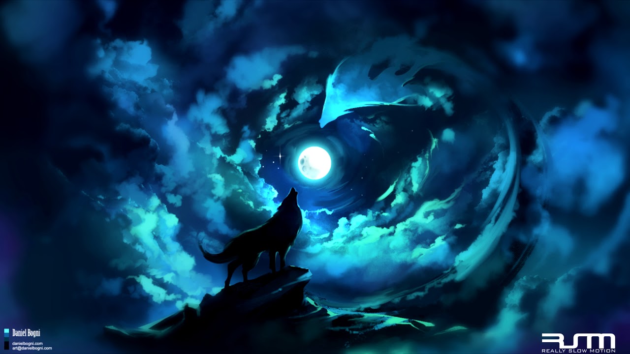 Волк и Луна арт