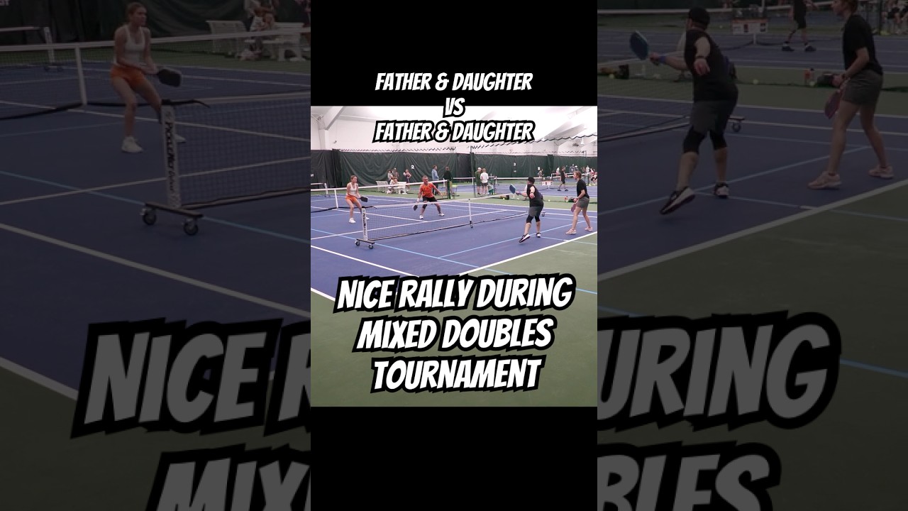 Nice Rally at Mixed Doubles Pickleball Tournament - Father and Daughter vs Father and Daughter!