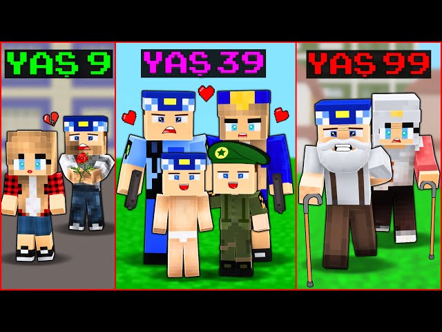 BEBEKLİKTEN YAŞLILIĞA DOĞRU KEREM KOMİSER VE ASLI POLİSİN AŞK HAYATI! 😍 -Minecraft