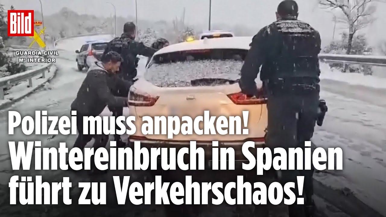 MADRID: Winter-Chaos legt Verkehr in Spanien lahm! Eine Tote in Portugal! Polizei im Einsatz!