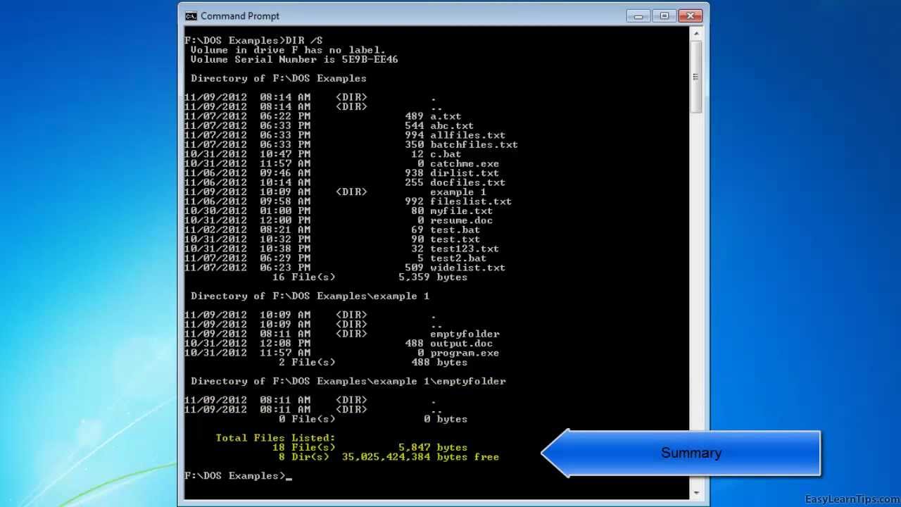 MS DOS DIR S Command How To List Files In Current Directory And All 