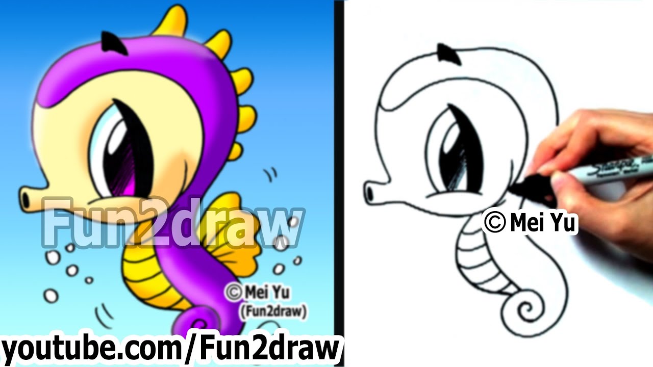 How to Draw a Cartoon Seahorse in 2 min - Learn to Draw ...
