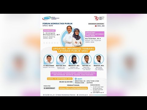 https://www.youtube.com/watch?v=jpbtT_dF0c0Sosialisasi Layanan Baru Laboratorium SNSU Suhu, Kelistrikan, Akustik, Massa dan Panjang BSN