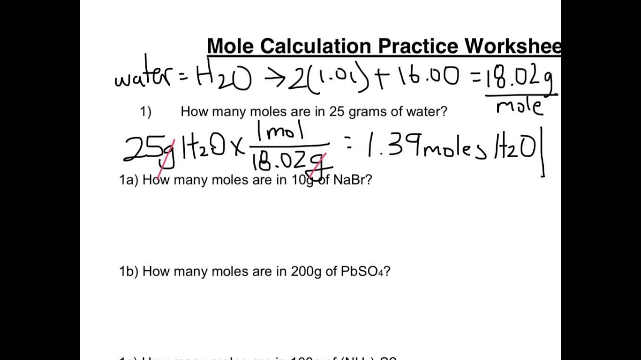 Calculating The Number Of Moles Worksheet Key