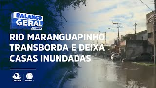 Rio Maranguapinho transborda e deixa casas e ruas inundadas