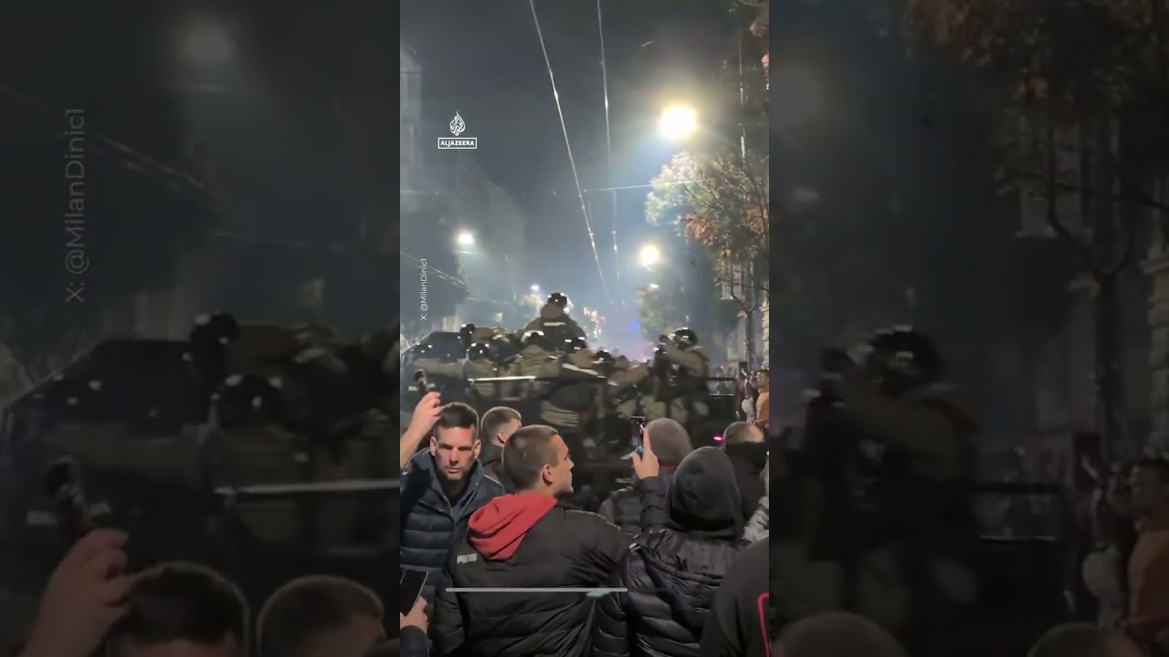 Protesters attack police as they withdraw from central Belgrade | AJ #shorts