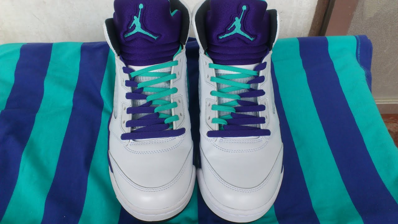 Jordan 5 Grapes Lacing Tutorial - double laces, V-pattern and Criss ...