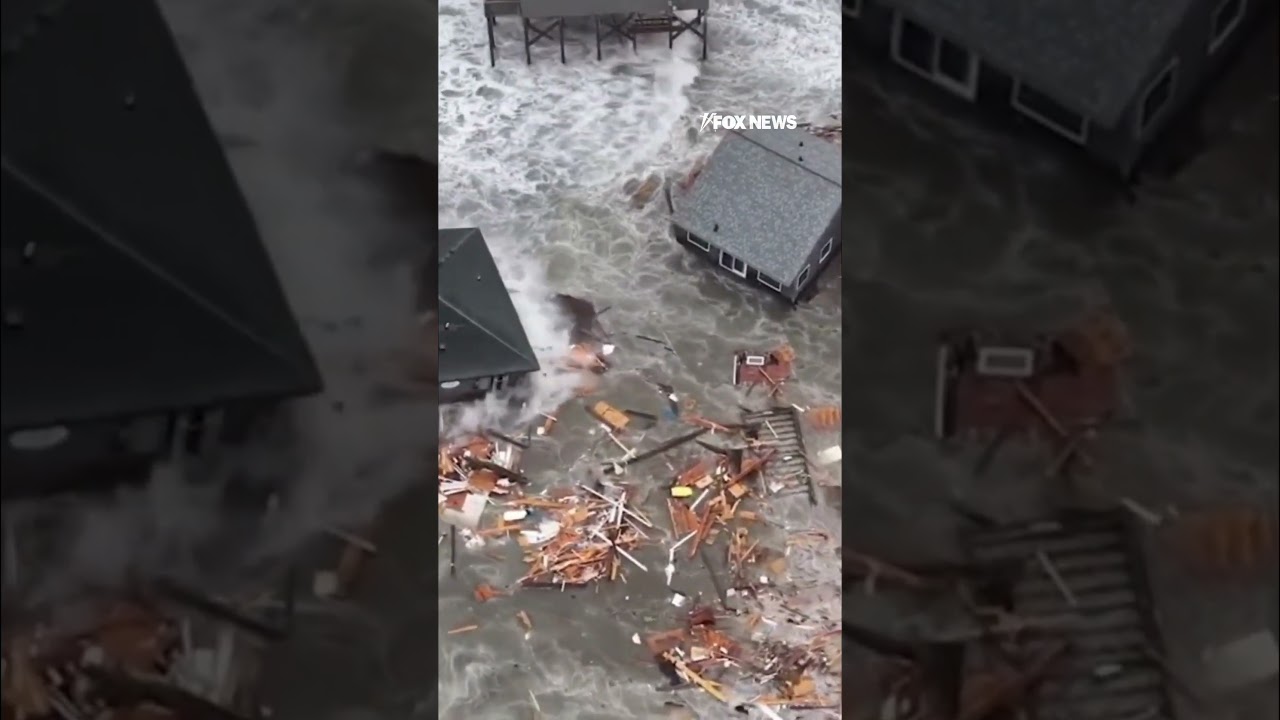 INSANE VIDEO: Collapsed beach homes along NC coast leave mountain of debris #shorts #new #news #usa