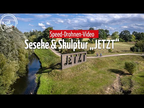 Radfahren im Ruhrgebiet | Speed-Drohnen-Flug | Seseke & Skulptur "JETZT" in Kamen