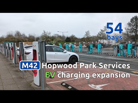 Huge EV charging expansion at M42 Hopwood Park Services. Now 54 chargers!